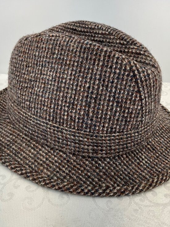 Harris Tweed Brown Tweed Fedora100% Wool 7 1/8 Made in Scotland - Picture 1 of 7